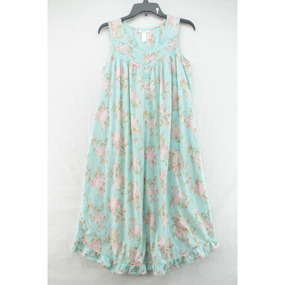 Adonna Nightgown Womens Small Green Sleeveless Cottage Granny Prairie Cotton